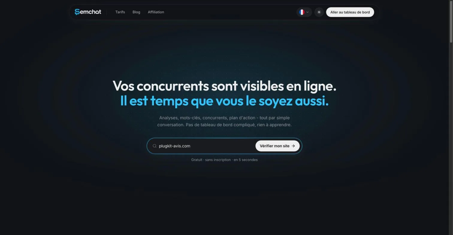 Formation gratuite SemChat, leçon 1 : le test Vérifier mon site sur l'accueil de semchat.io