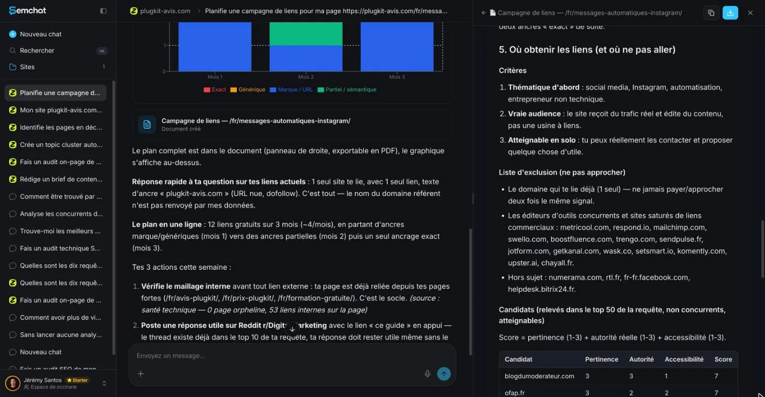 SemChat criteria for choosing link sites and its list of sites not to approach
