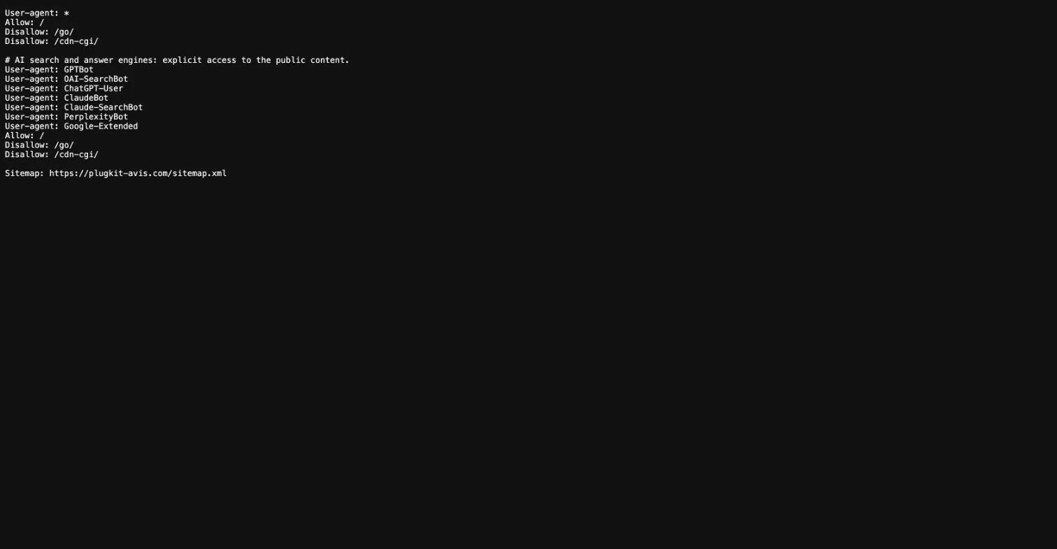 The robots.txt file of the tested site, allowing AI crawlers one by one