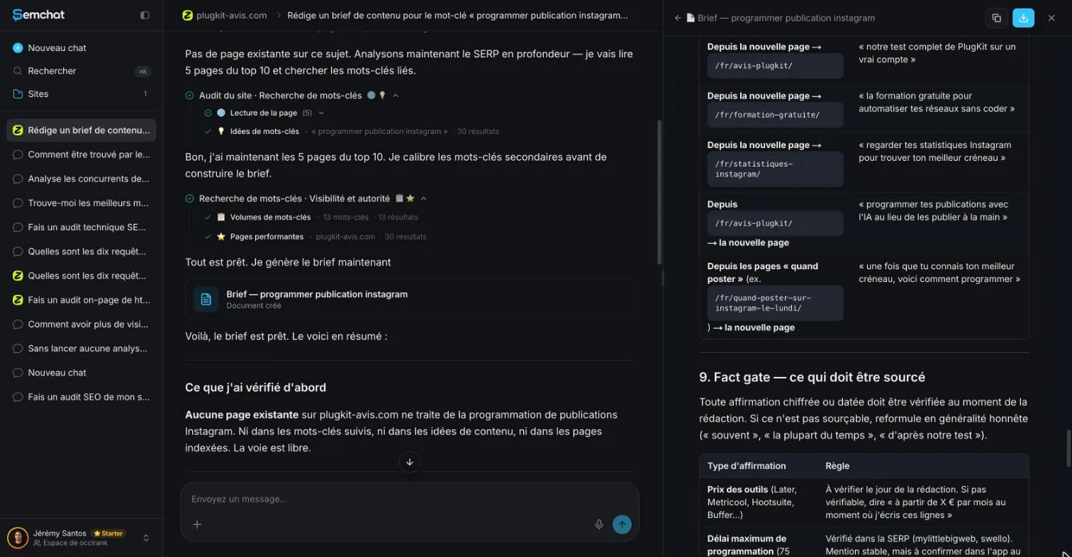 Document de brief de SemChat avec sa règle qui exige une source pour chaque chiffre