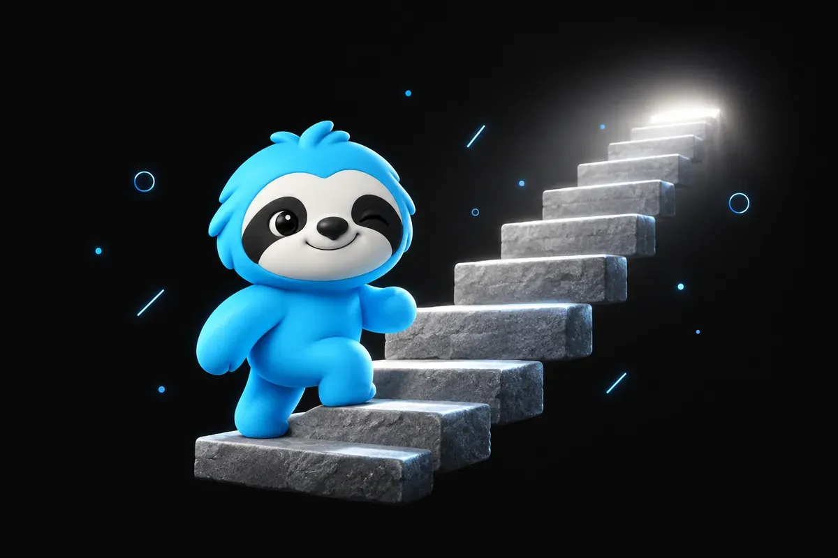 Paresseux qui pose le pied sur la première marche d’un escalier de pierre ensoleillé