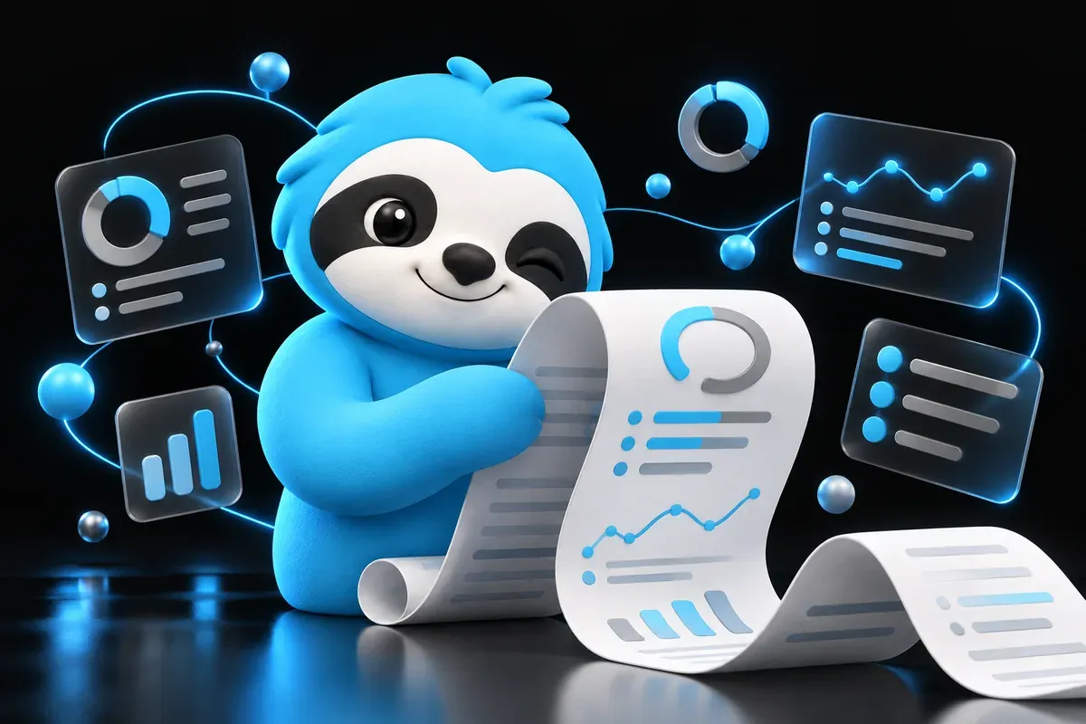 Website SEO audit tools: a sloth reads a long audit report on a scroll
