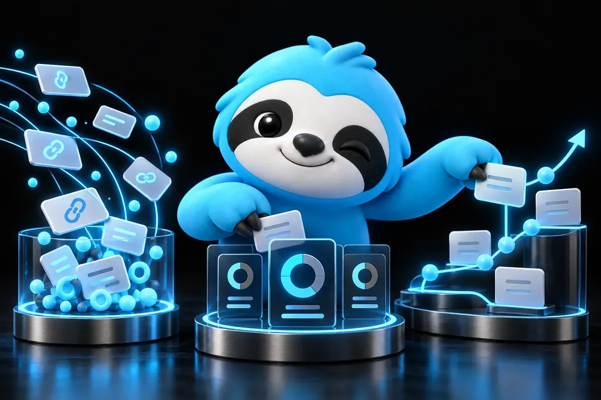 Link building tool: a sloth sorts the links that point to a website