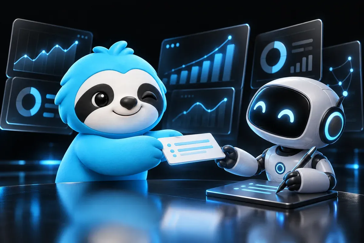 Generative engine optimization: a sloth hands a clear note to a writing robot