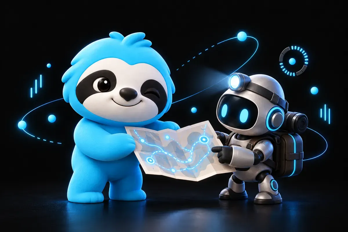 Sitemap XML WordPress : paresseux qui tend un plan déplié à un robot explorateur
