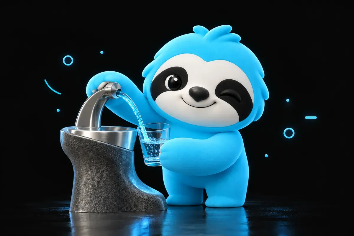 Ubersuggest gratuit : paresseux qui remplit un petit verre à une fontaine, chaque matin