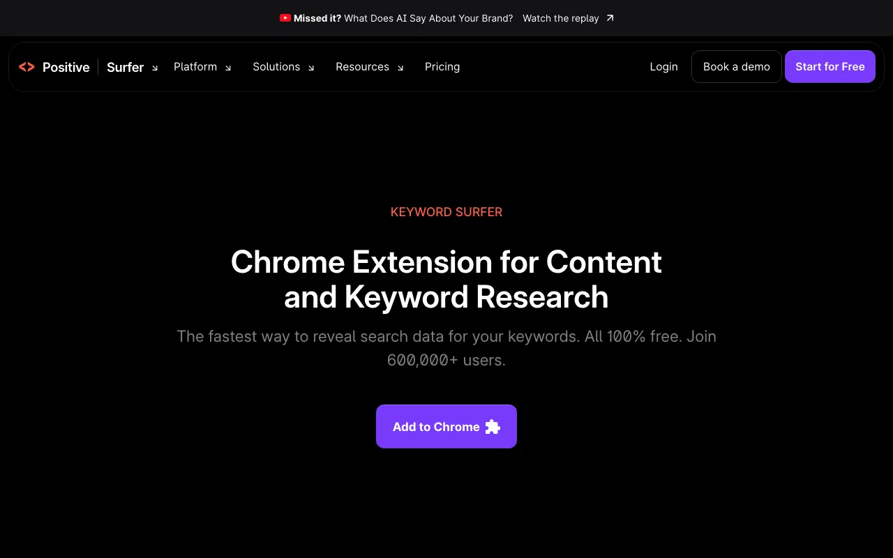 Keyword Surfer extension page, a free Chrome tool from Surfer