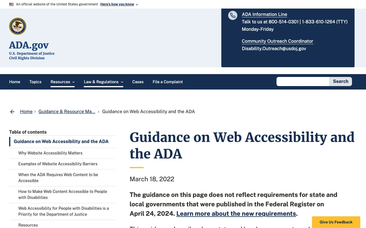 ADA.gov guidance page on making websites accessible to people with disabilities