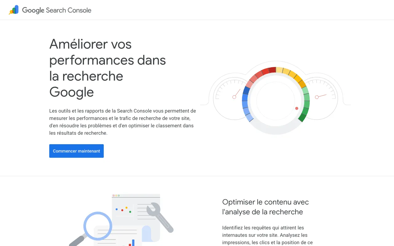 Page de présentation de la Search Console, l’outil gratuit de Google pour suivre son site