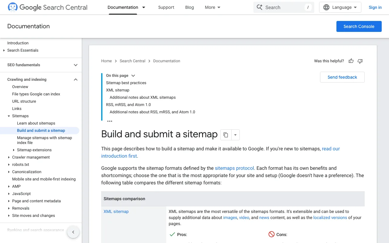 Google Search Central page on building a sitemap and listing it in the robots.txt file